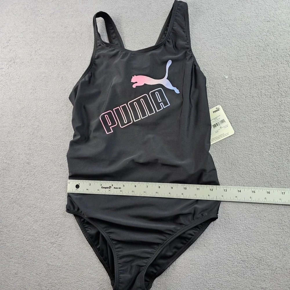 PUMA One-Piece Swimsuit Girls XL  Black Solid Stretch Racerback Keyhole SSP23V8S